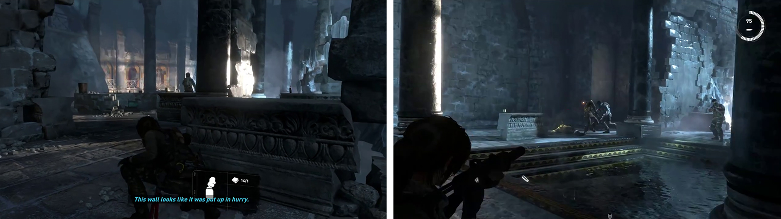 Take out the enemies in the first room silently (left) before focusing on either shooting or stealthing the other enemies in the adjacent room (right).