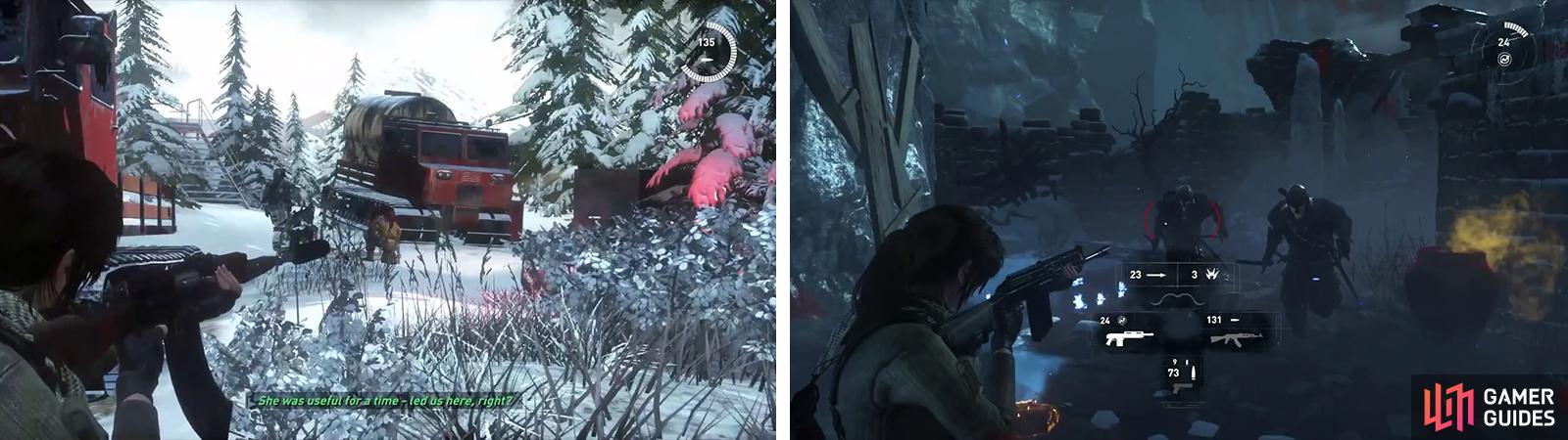 The Rifles can be equipped with silencers (left) and grenade launchers. The Shotguns can be used for a wider spread of damage (right).