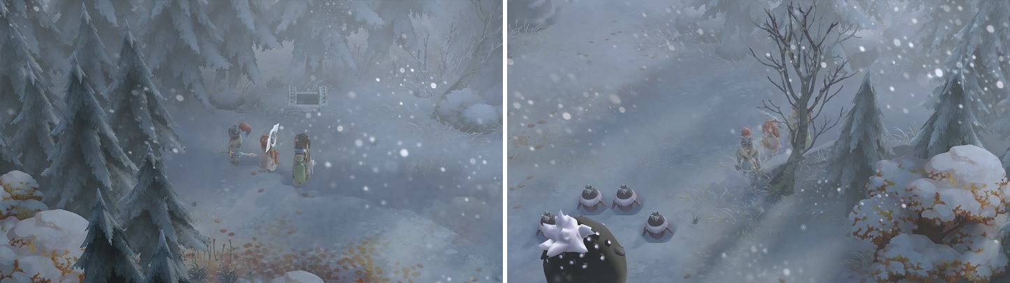 Go through the trees (left) in Dazzshire Woods to find King Empy waiting for you (right).