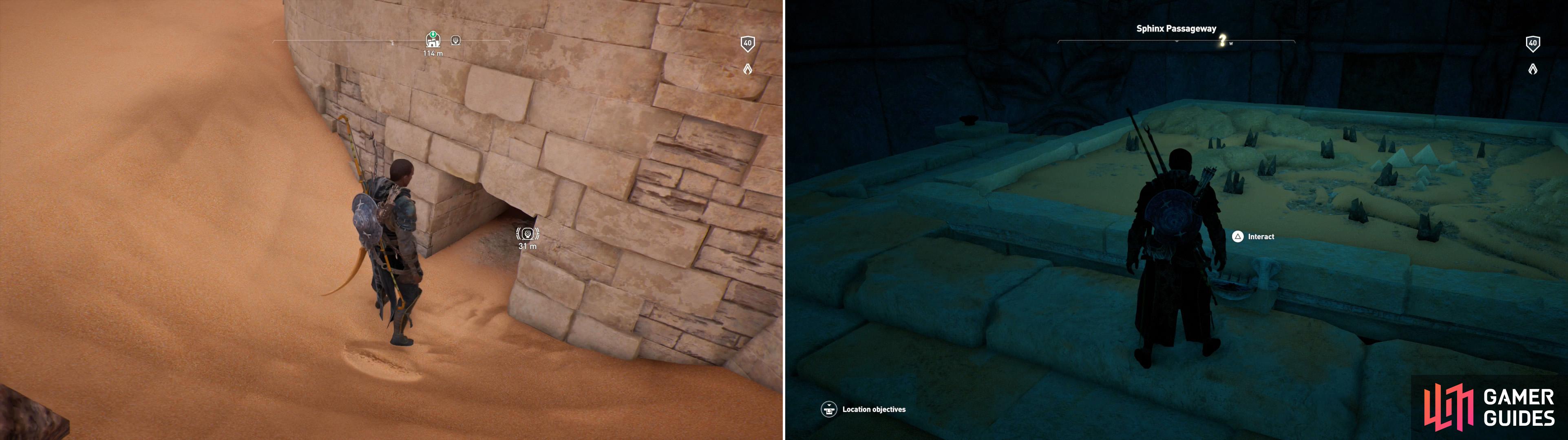 Find the secret entrance at the back of the sphinx (left) then descend until you reach a large chamber with a crude map of the stone circles (right).