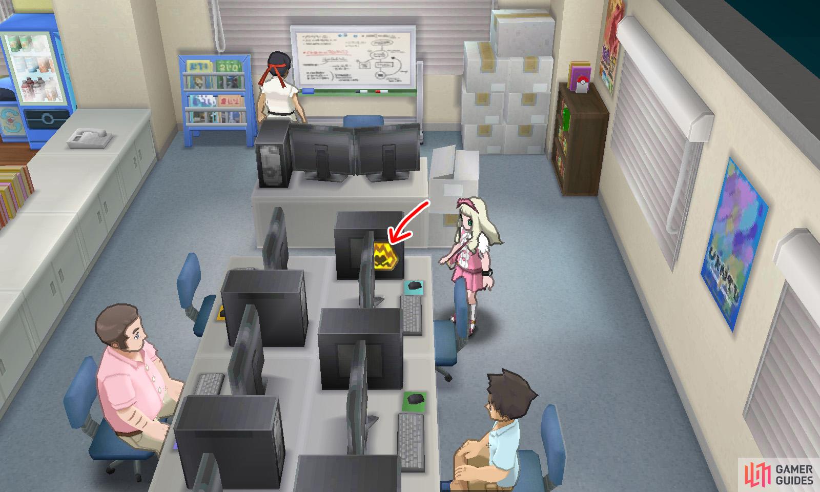 030: Office building to east of Surf Association. On a computer monitor in the Game Freak office.