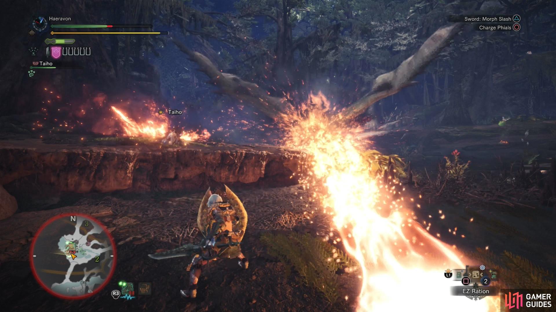 Along with bites and annoying charge attacks, the Rathian can spit fireballs with tremendous force, sometimes in volleys of three