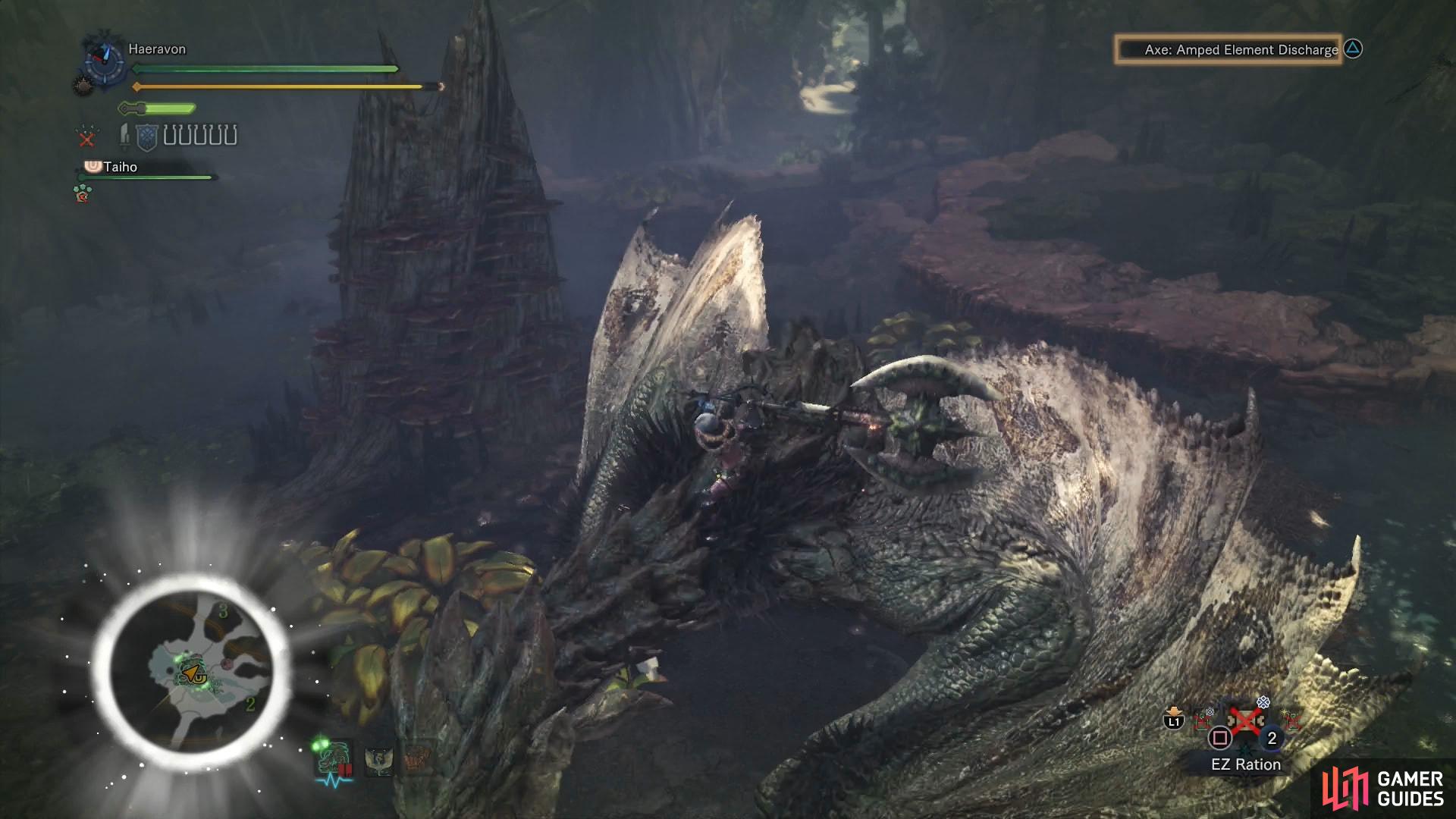 The Rathian tends to occupy areas with uneven terrain. Use it to your advantage to mount the beast and deliver a telling blow