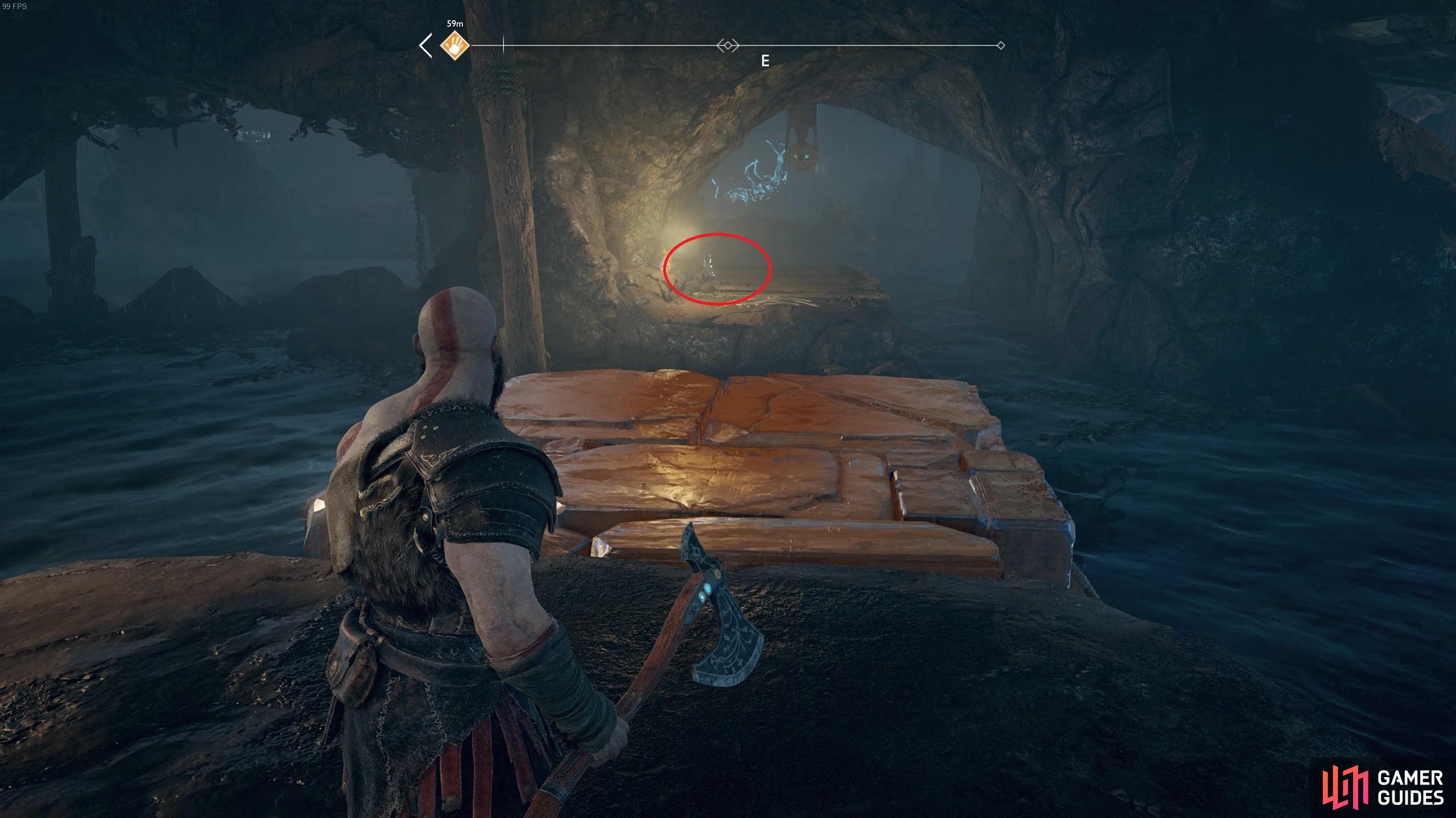 Once the cart is in the water you can walk over it to access the artefact.