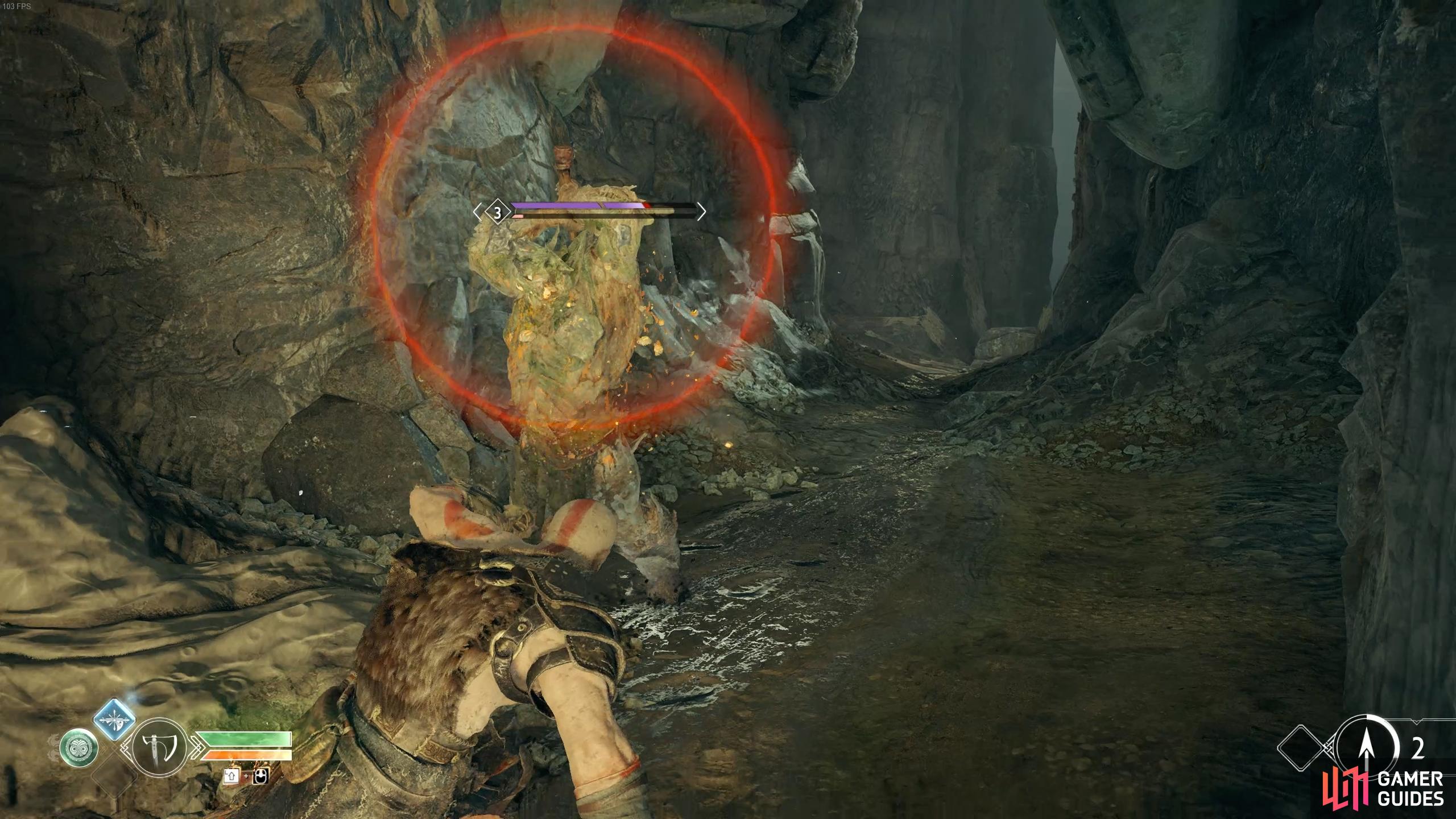 You'll need to dodge heavy attacks by looking out for the red circle, which appears when a Draugr is higher level.