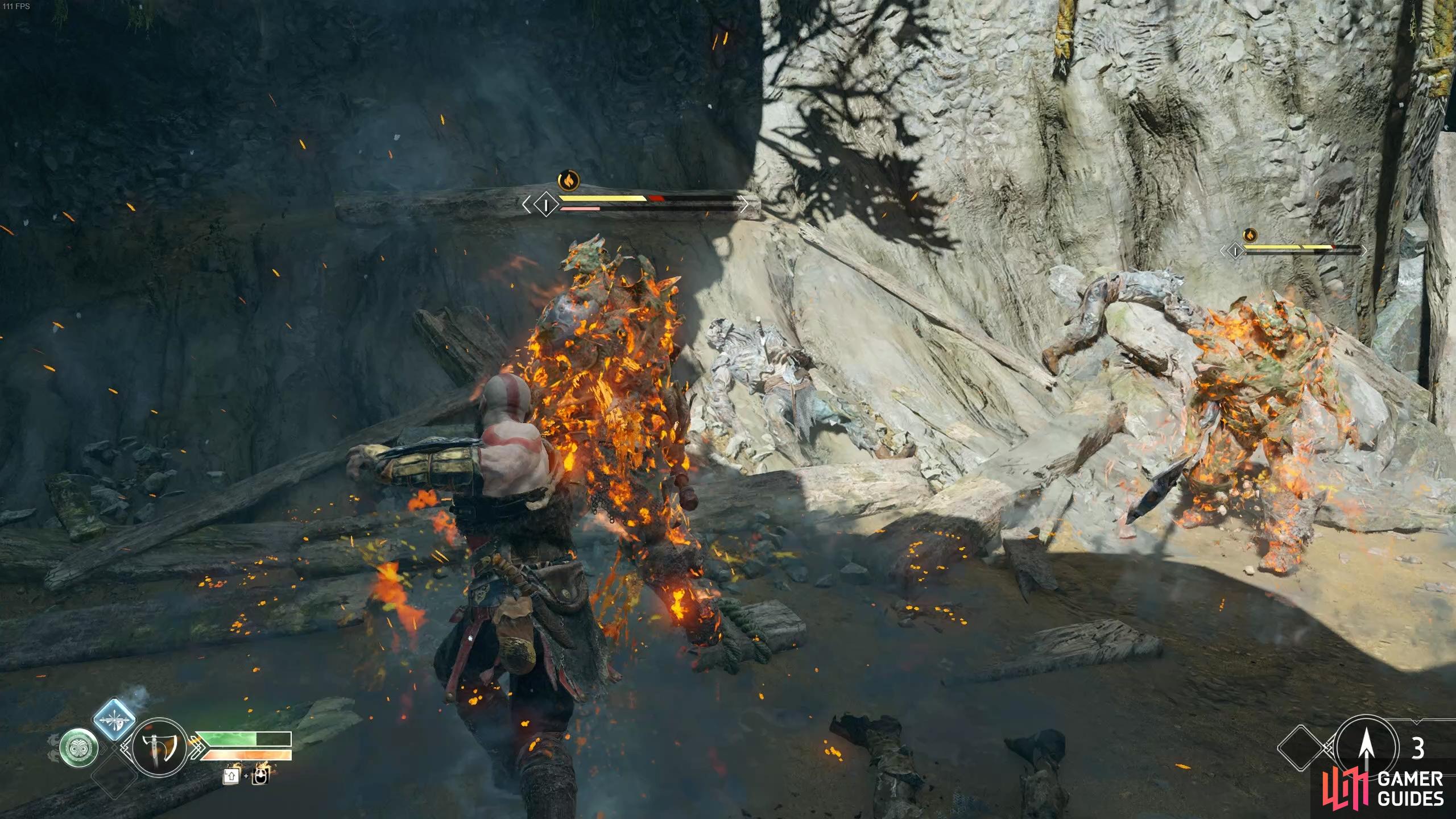 If you stun attack a projectile Draugr near the tough ones, it will set them on fire, causing damage over time.