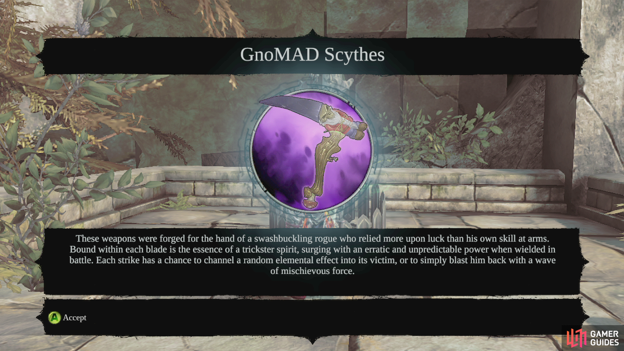 Once all four have been found, you will recieve a message telling you to visit a Serpent Tome. Go to a Serpent tome and open the mail from GnoMAD to earn a new legendary item - GnoMAD Scythes. This will complete the quest.