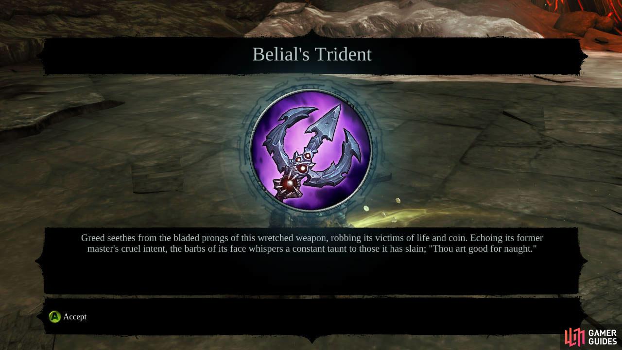 Note that Vulgrim will also deposit a legendary weapon - Belials Trident in your mailbox for completing the quest!
