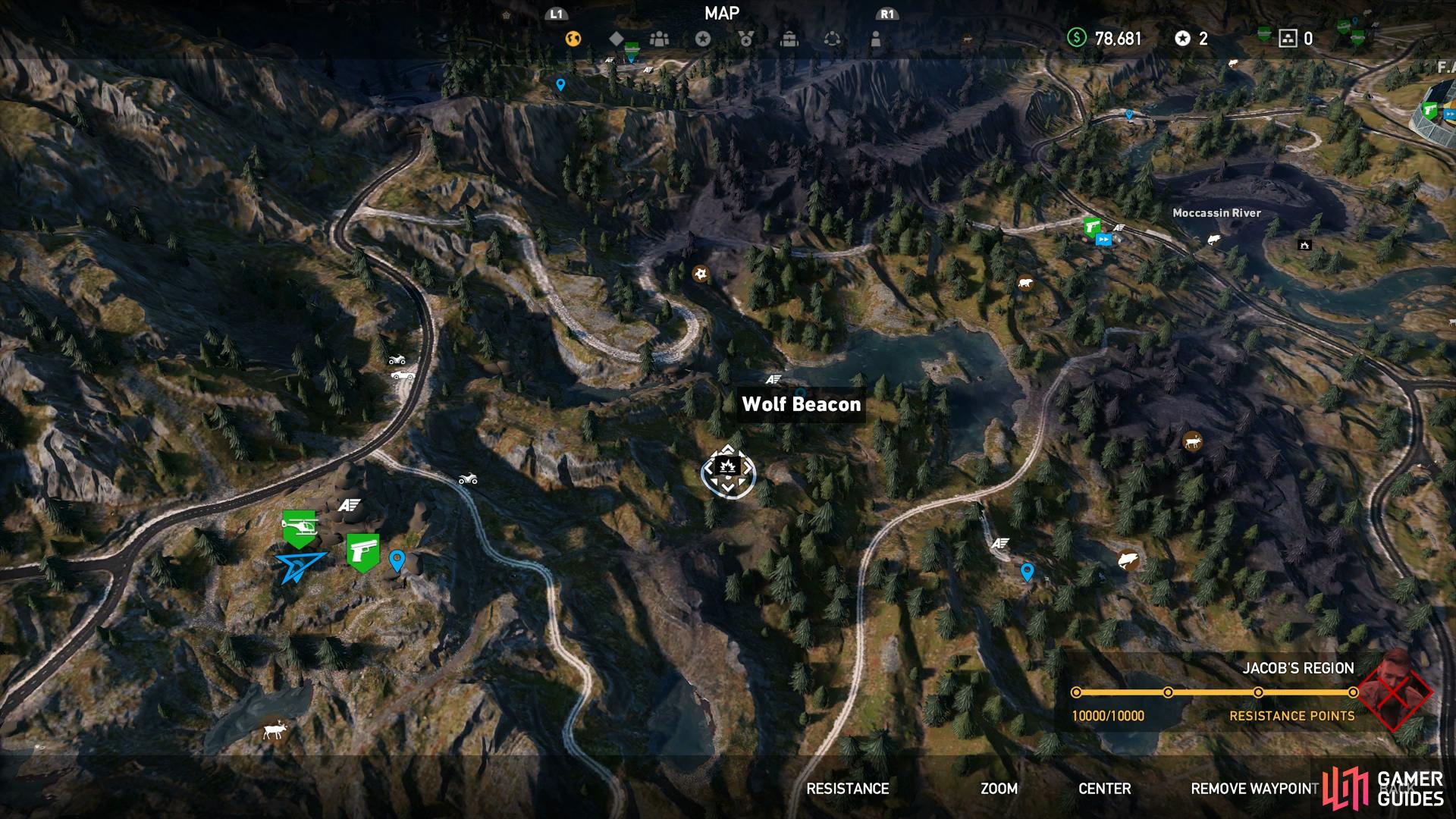 Take a helicopter to the forest east of the Wolf's Den