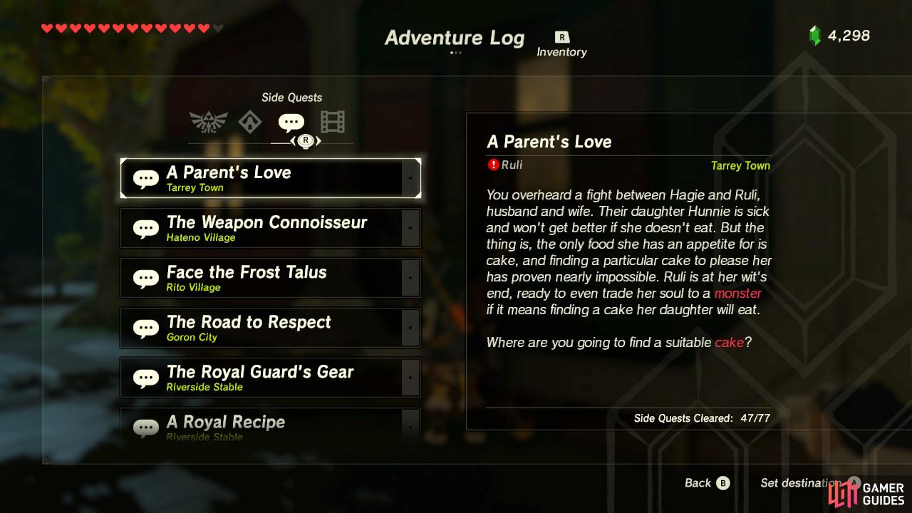 This sidequest involves fetching ingredients and cooking a Monster Cake