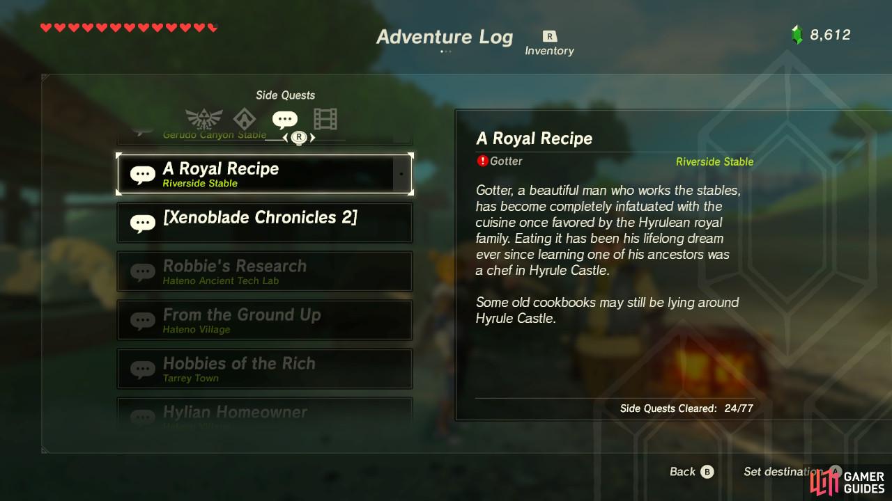 You can either go to Hyrule Castle to find the recipes, or use the recipes we provide at the end of this page to skip that