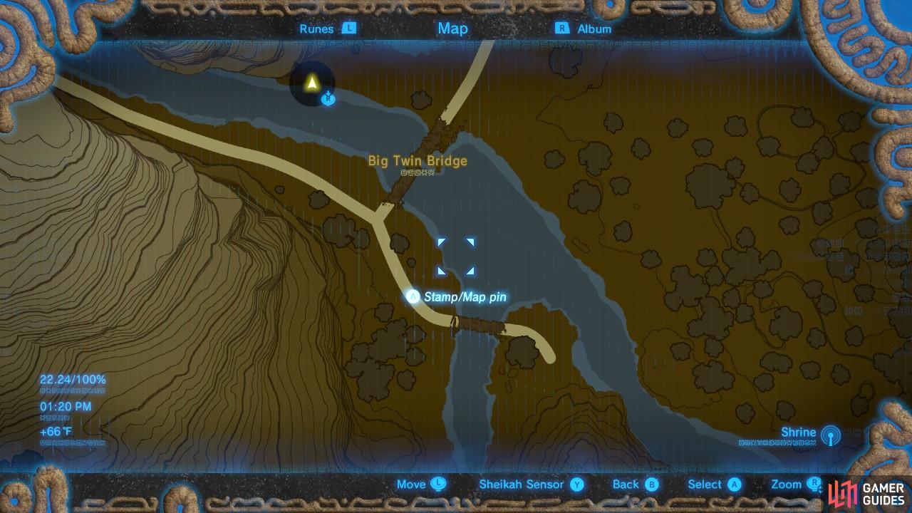 Here are the two bridges south of the Dueling Peaks Stable you want to cross