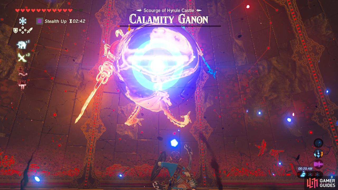 Calamity Ganon will wind up to throw a trident at you