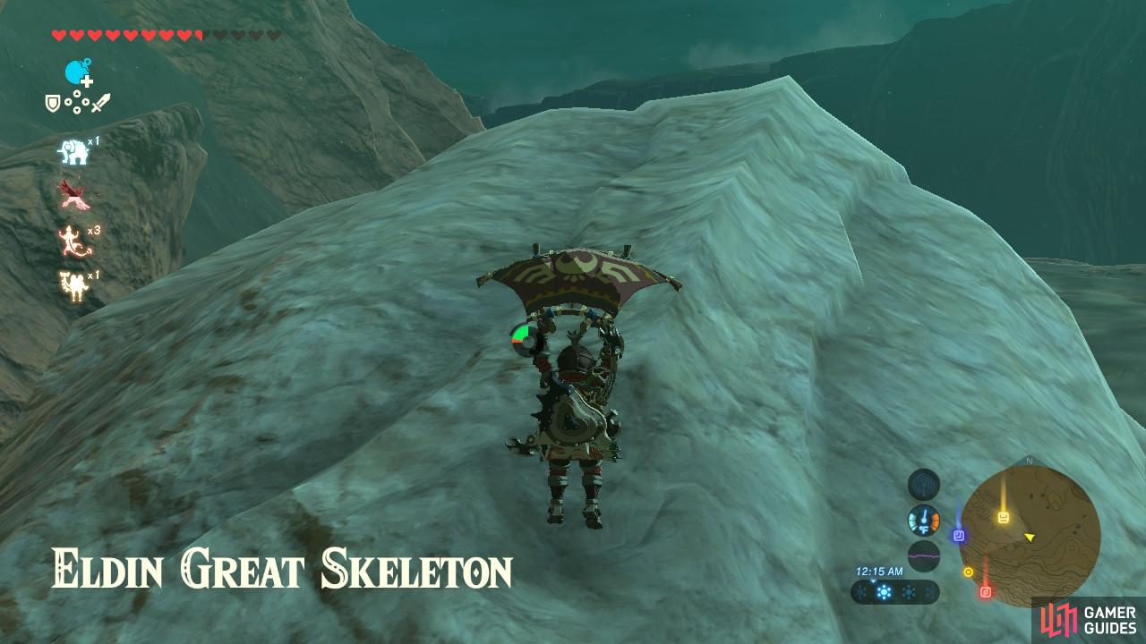 You can Paraglide to this skeleton from the Goron City