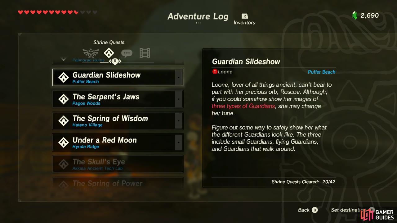 This Shrine Quest involves taking photos of Guardians