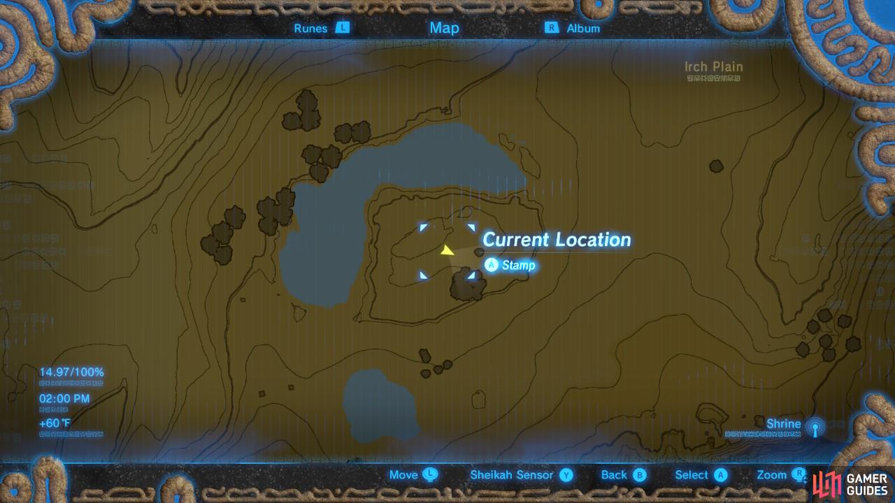 It is located right in the corner of an oddly shaped lake