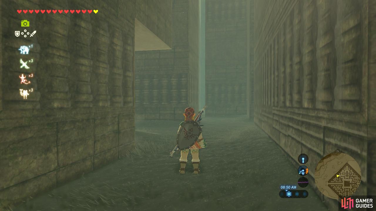 This is the first major landmark to help you get your bearings. There should be a large overhang to your left