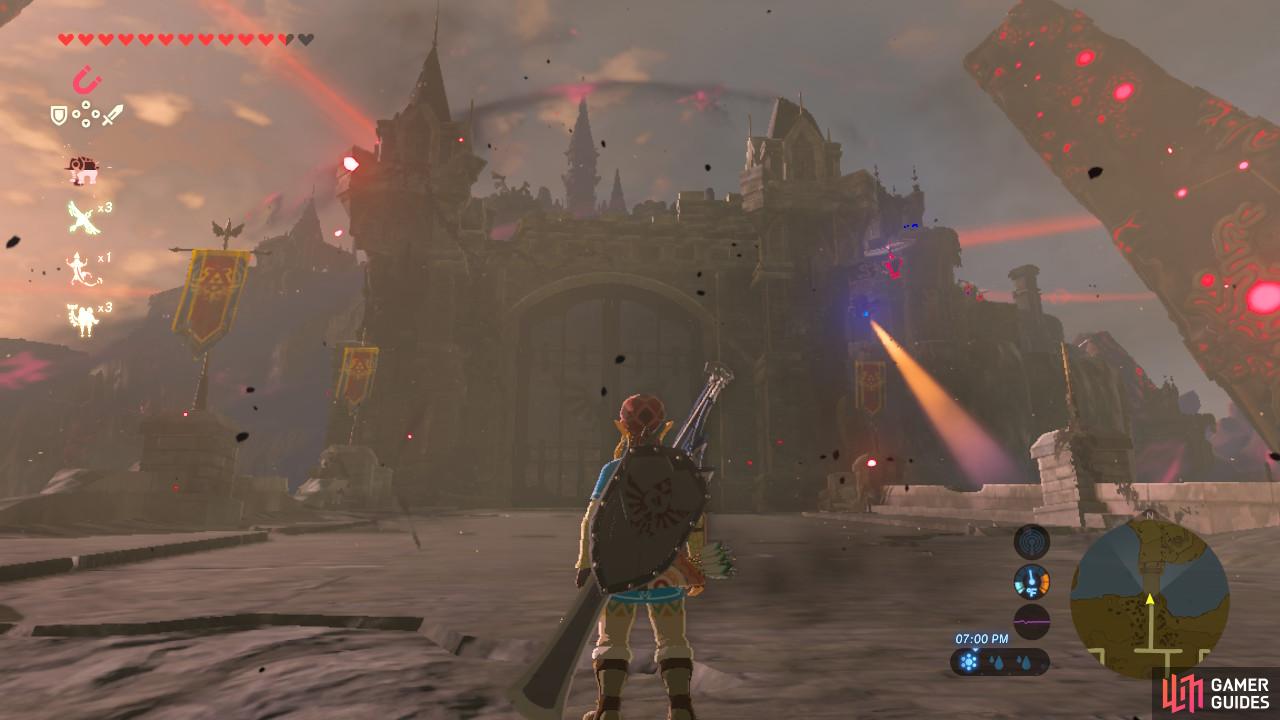 These are the main gates to Hyrule Castle. Avoid the Guardian Scouts