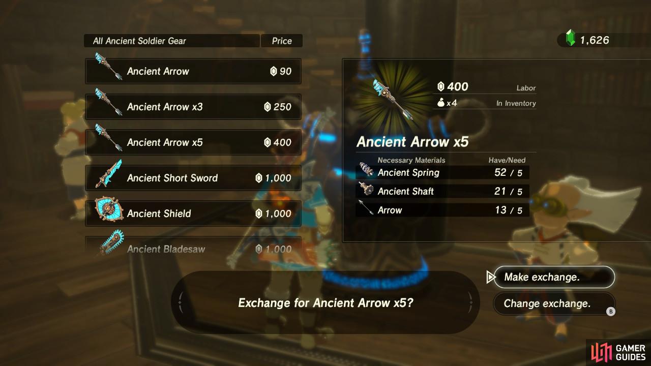 Come here for all anti-Guardian equipment, such as Ancient Arrows, which strike for more damage if they hit a Guardian