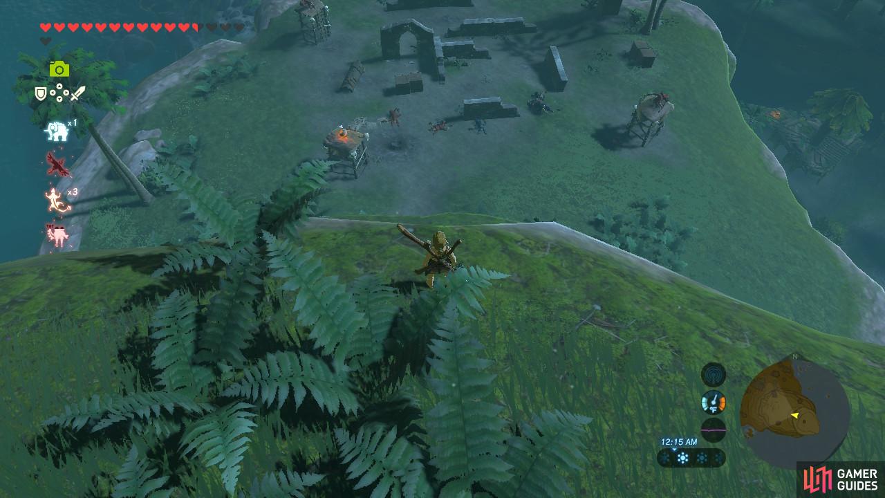 Standing up here above this larger enemy encampment allows you to throw Remote Bombs from afar for a head start