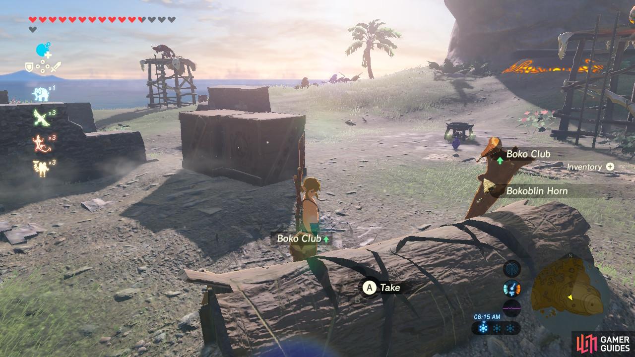 There is a cooking pot as well as other weapons