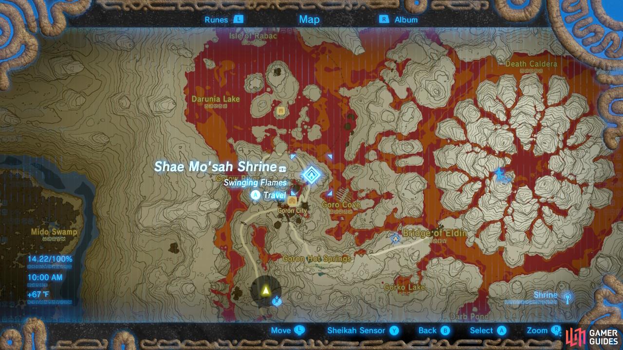 Shae Mo’sah Shrine is located just slightly northeast of Goron City