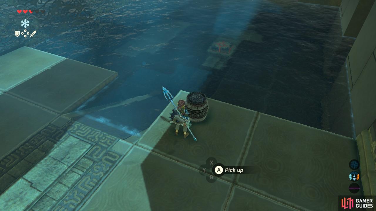You can see the switch under the pool of water