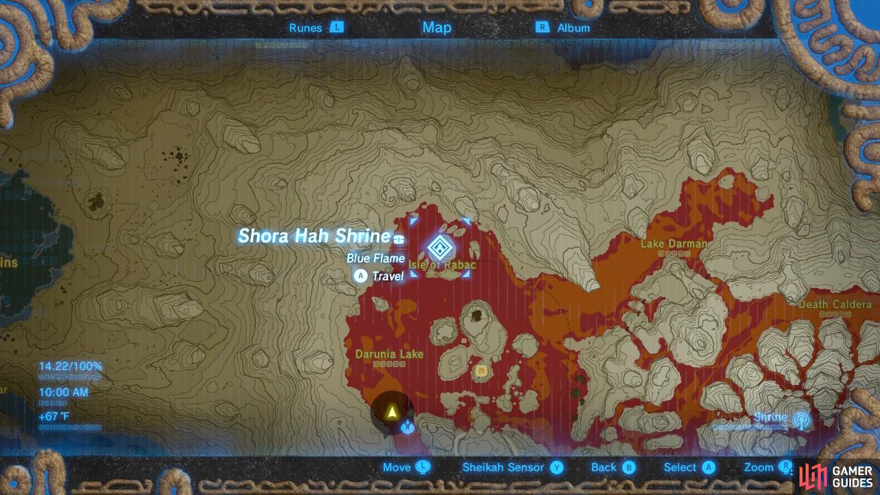 Here is the specific location of Shora Hah Shrine. It is reachable via Paraglider