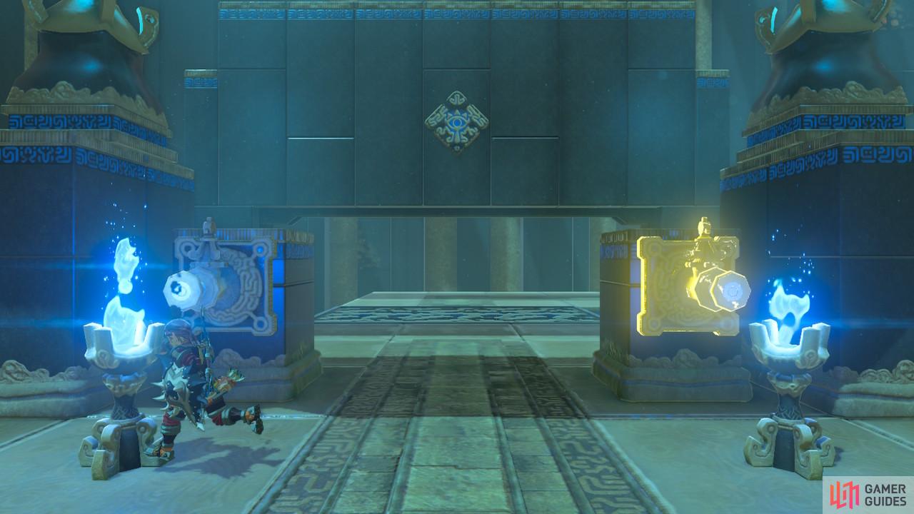 The moment you have lit both torches the puzzle is done, the spout won't turn on anymore