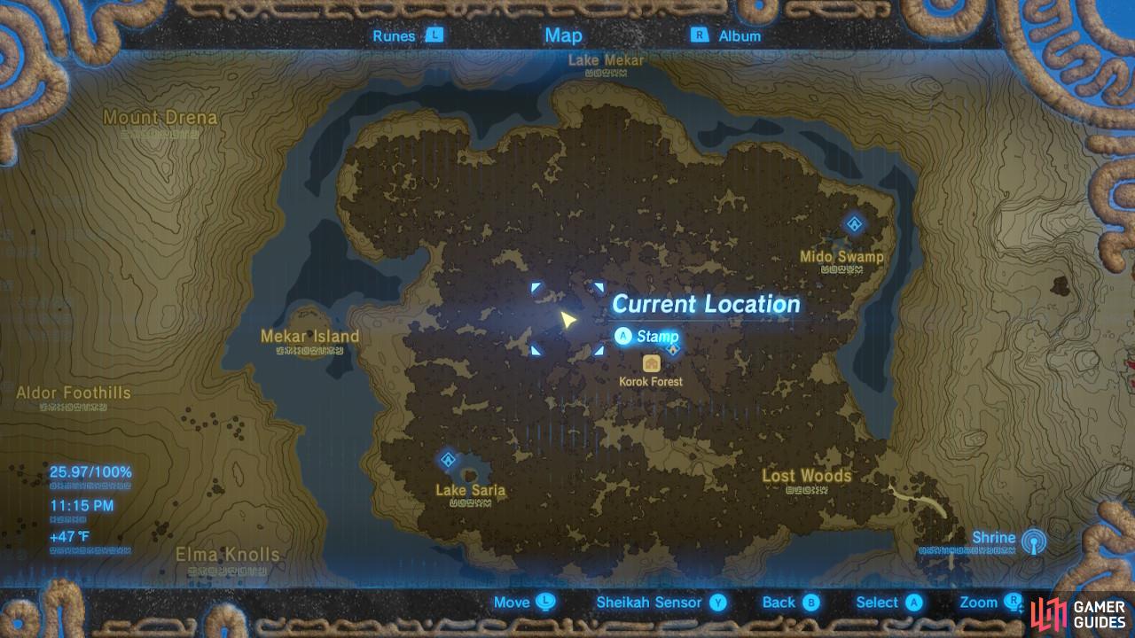 The location is northwest of the Korok Forest