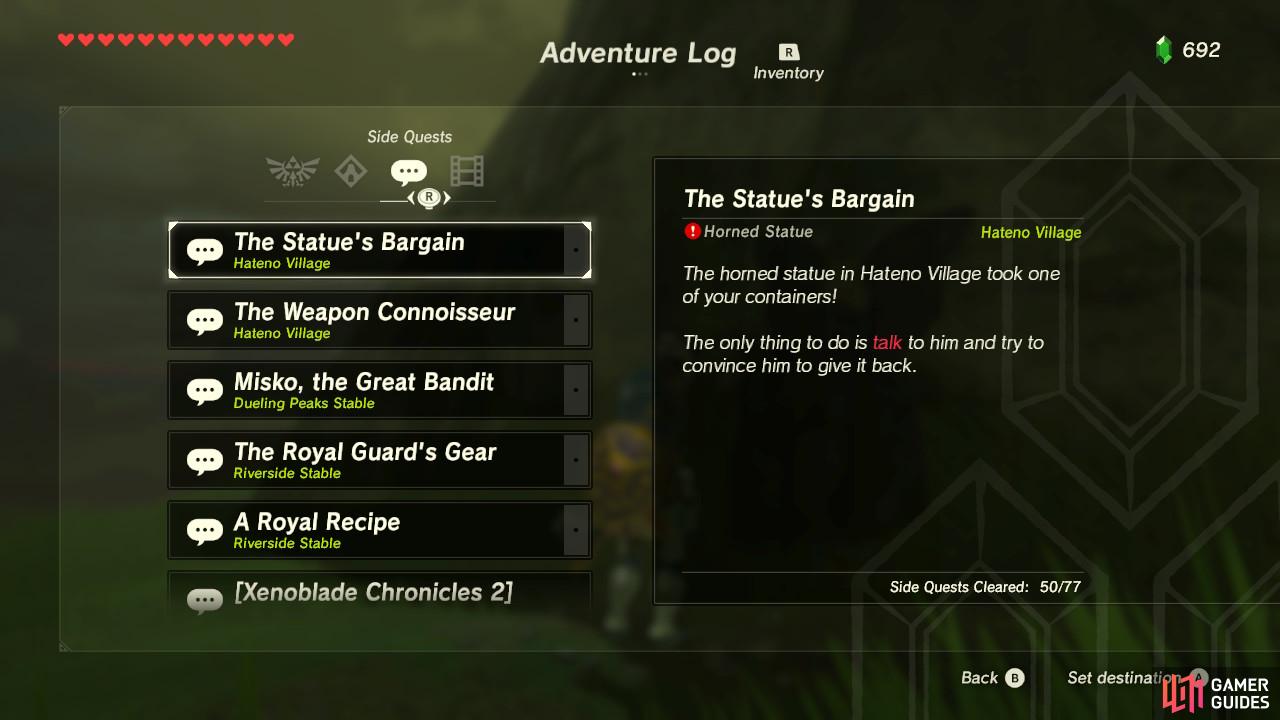 It is basically a tutorial on how to use the horned statue to customize your hearts and stamina