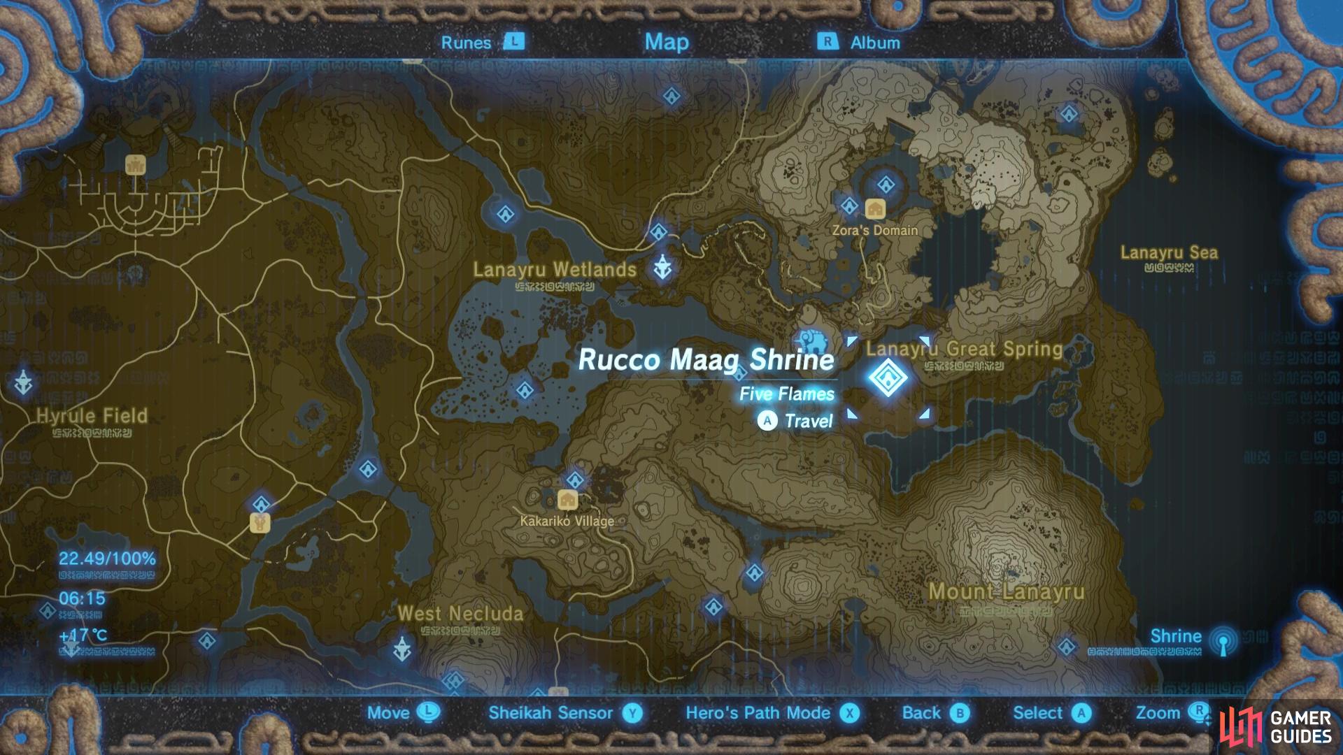 Rucco Maag Shrine is found south of Zora's Domain