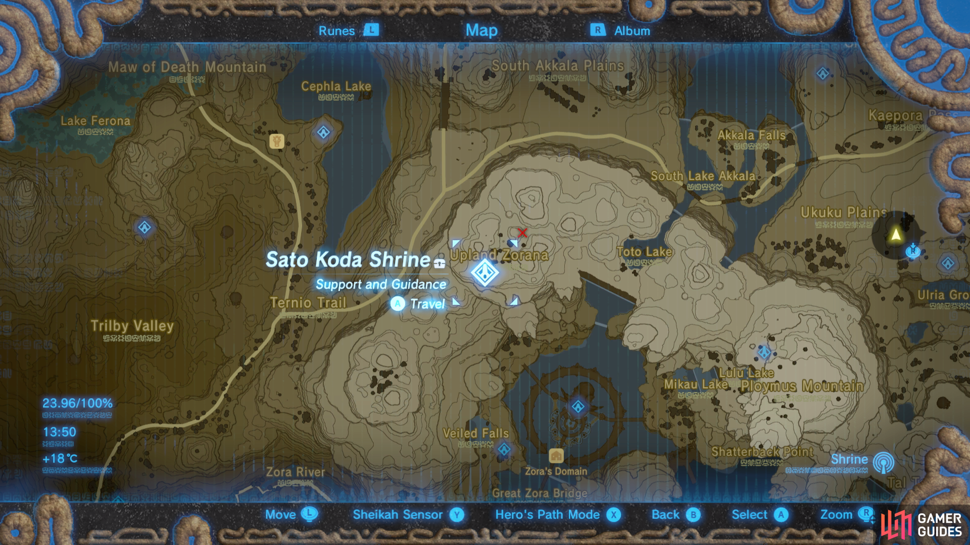 This shrine is found west of Toto Lake and north of Zora's Domain