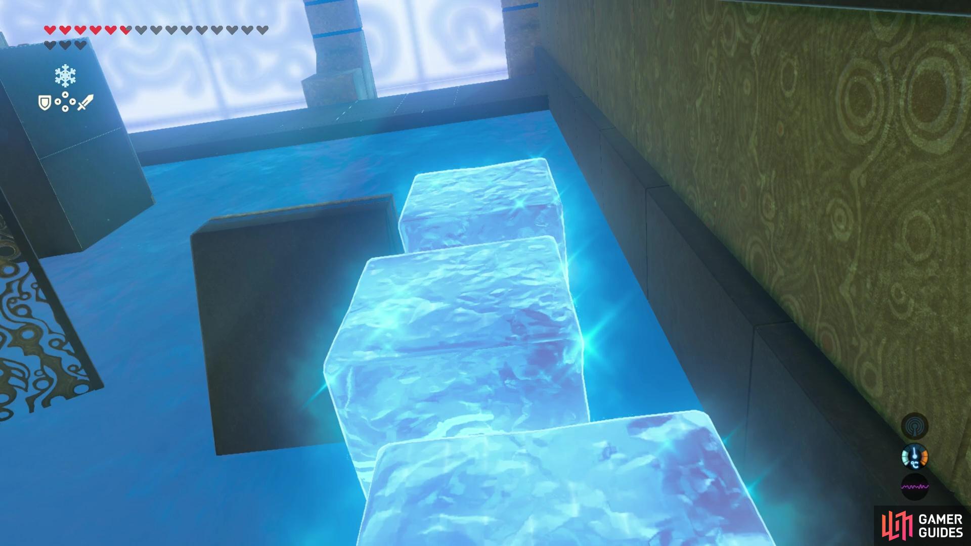 Make an icy stair way up to the treasure chest