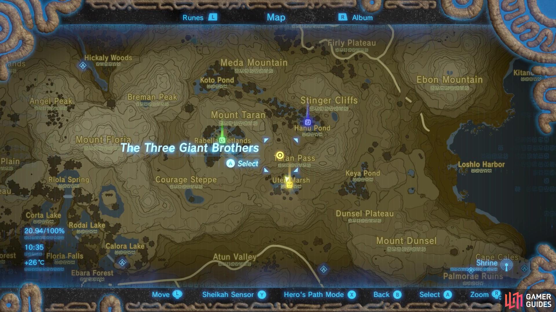 At the center, you'll find the shrine and the other markers indicate where the Hinox brothers are found