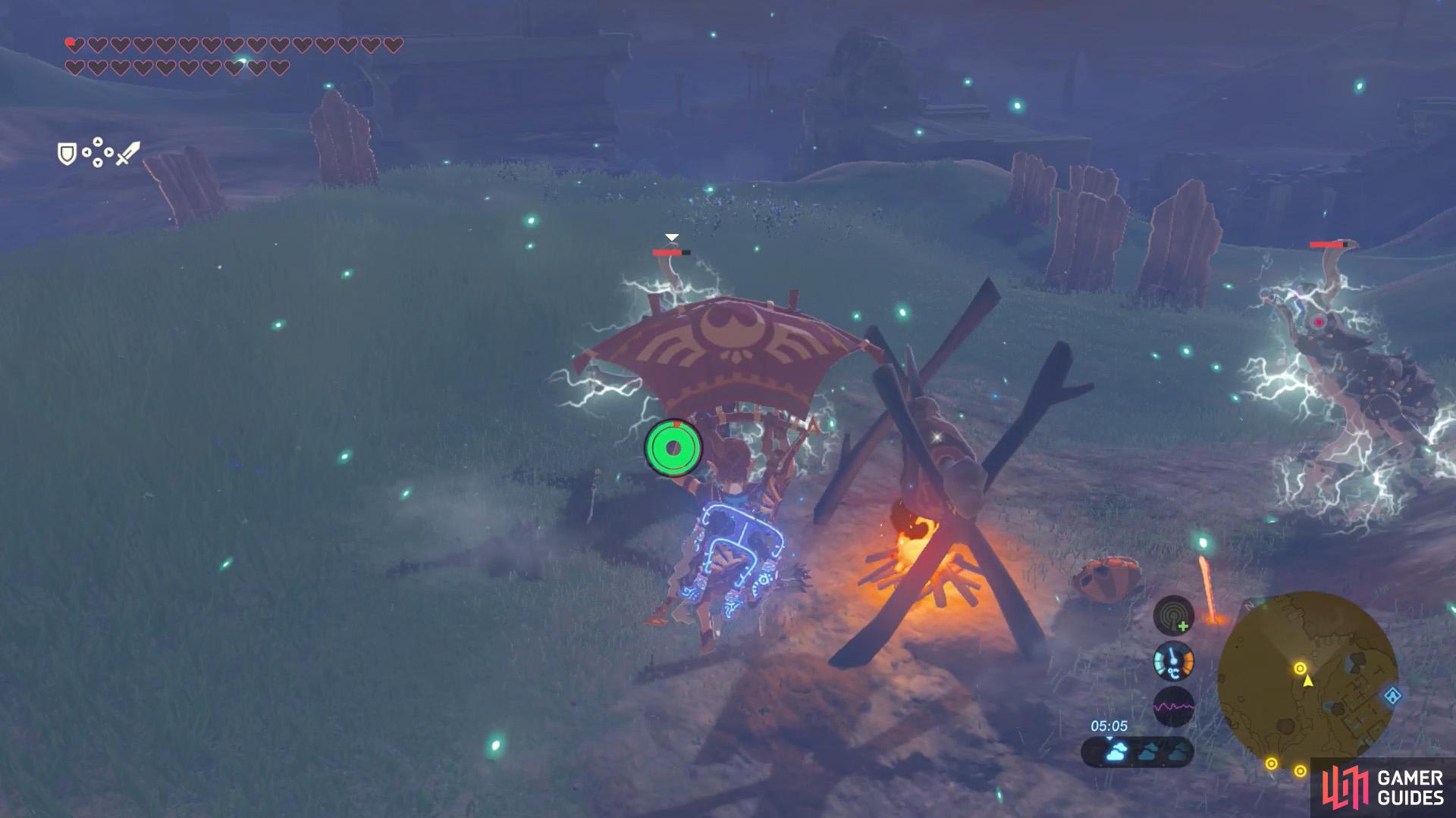Freeze or electrocute the two Lizalfos not running from the bees.