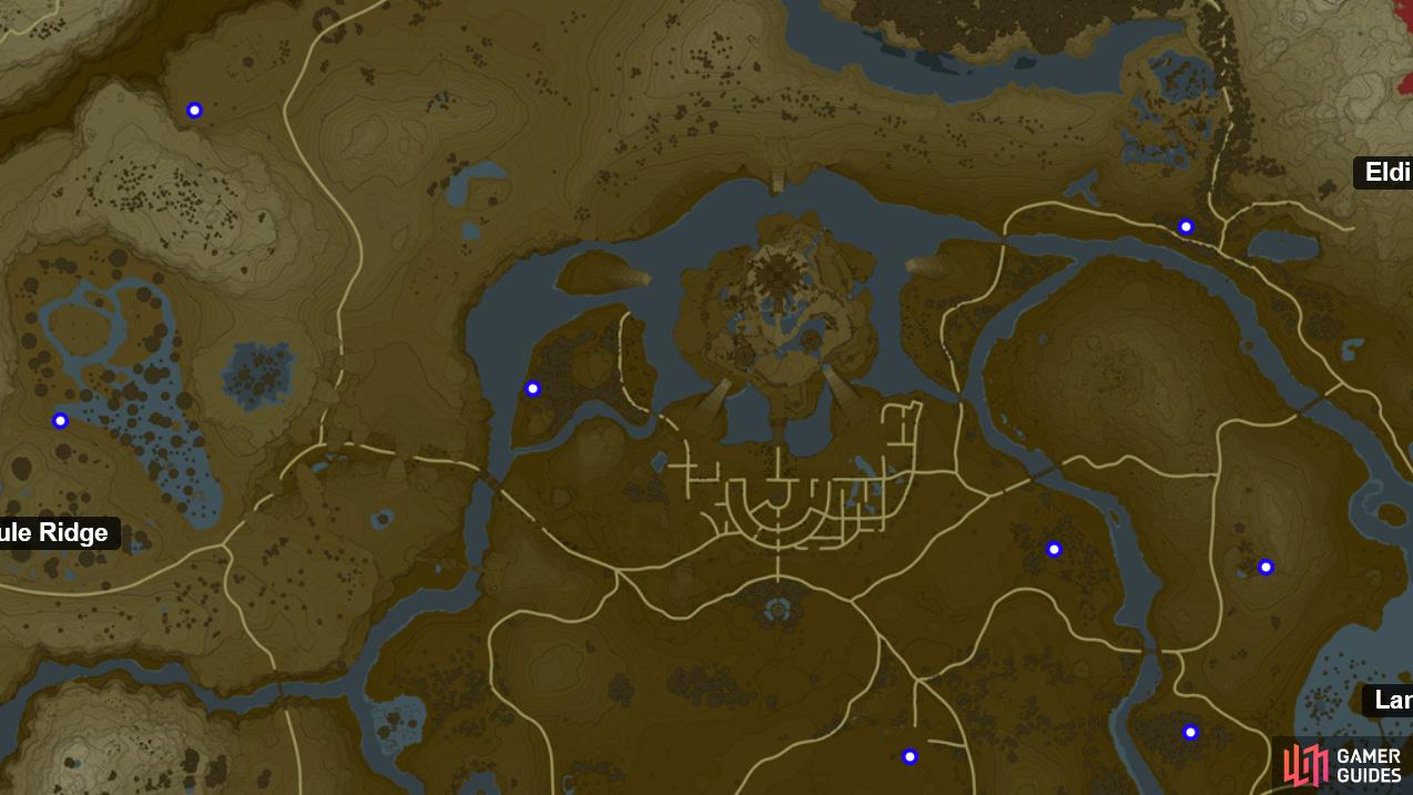 Courser Bee Honey locations near north Hyrule Field (note there's some overlap with the previous map).