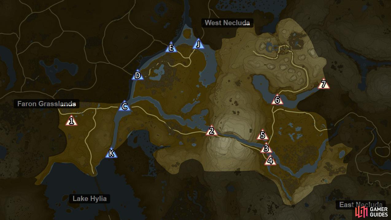 Locations of the floating platforms in the Dueling Peaks region.