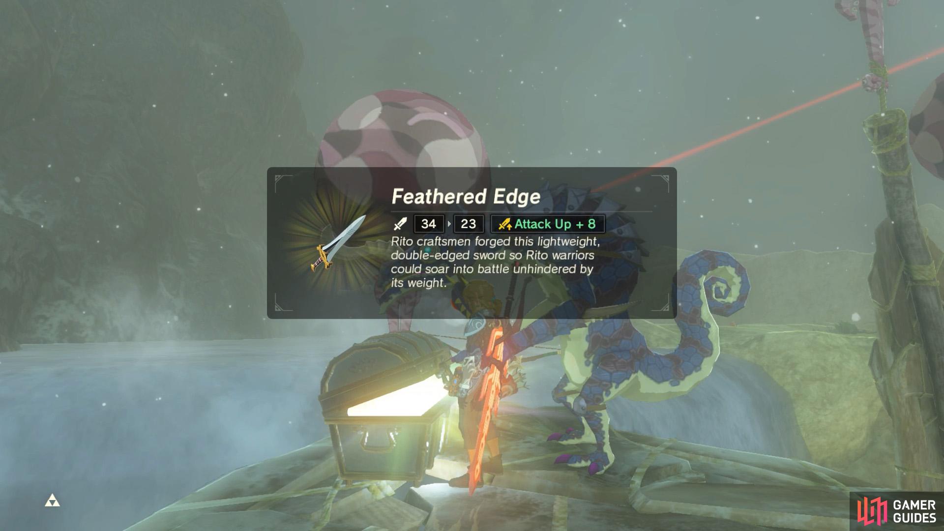 The chest next to the Lizalfos has a Feathered Edge.