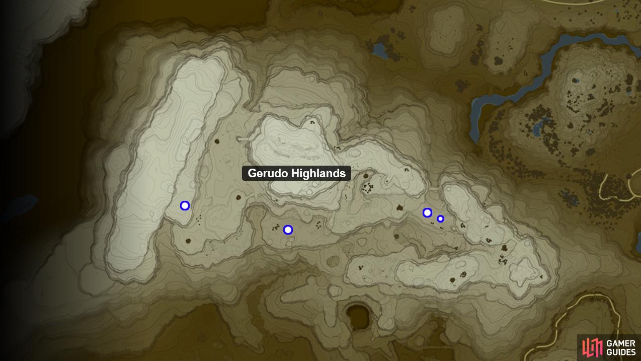 Wolf locations in the Gerudo Highlands.