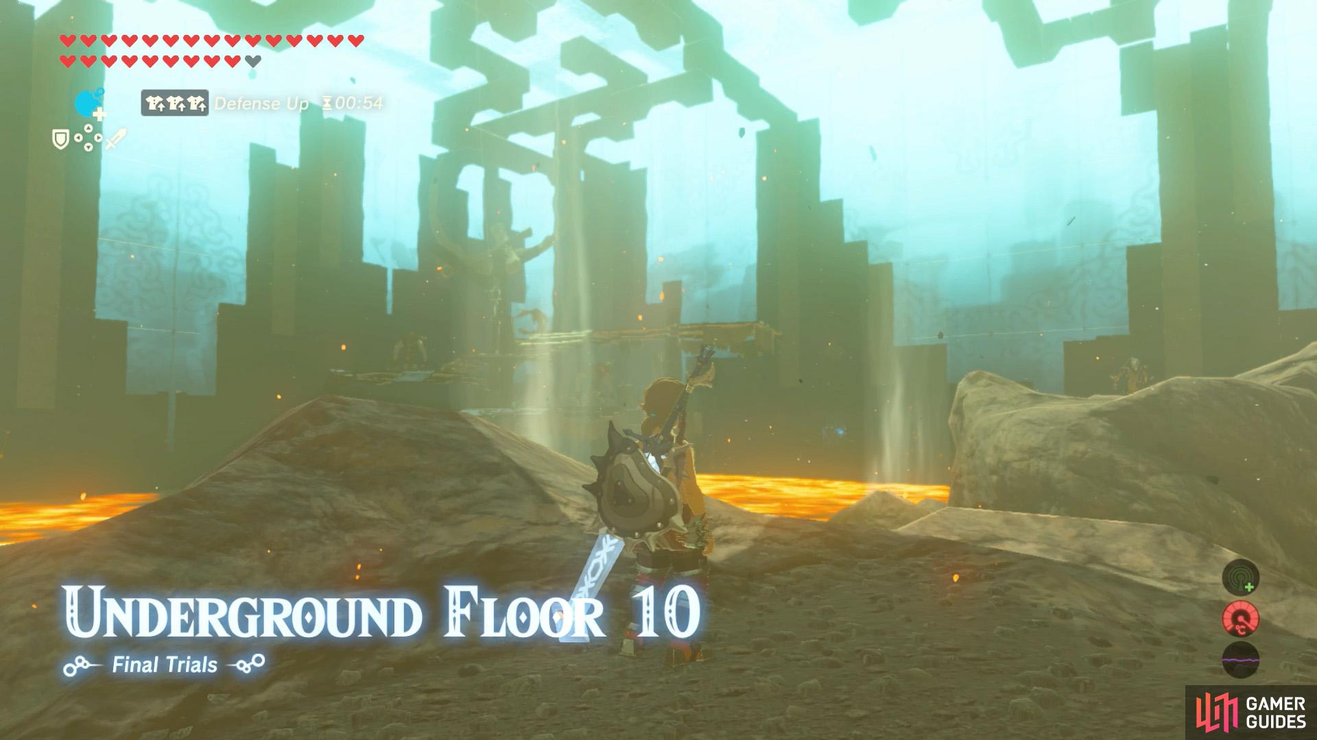 A Moblin encampment is located across the sea of lava.