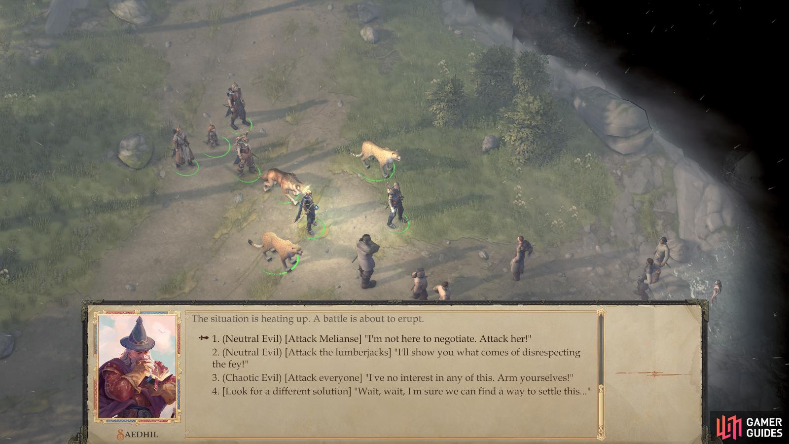 You can also outright pick a fight with either side via dialogue