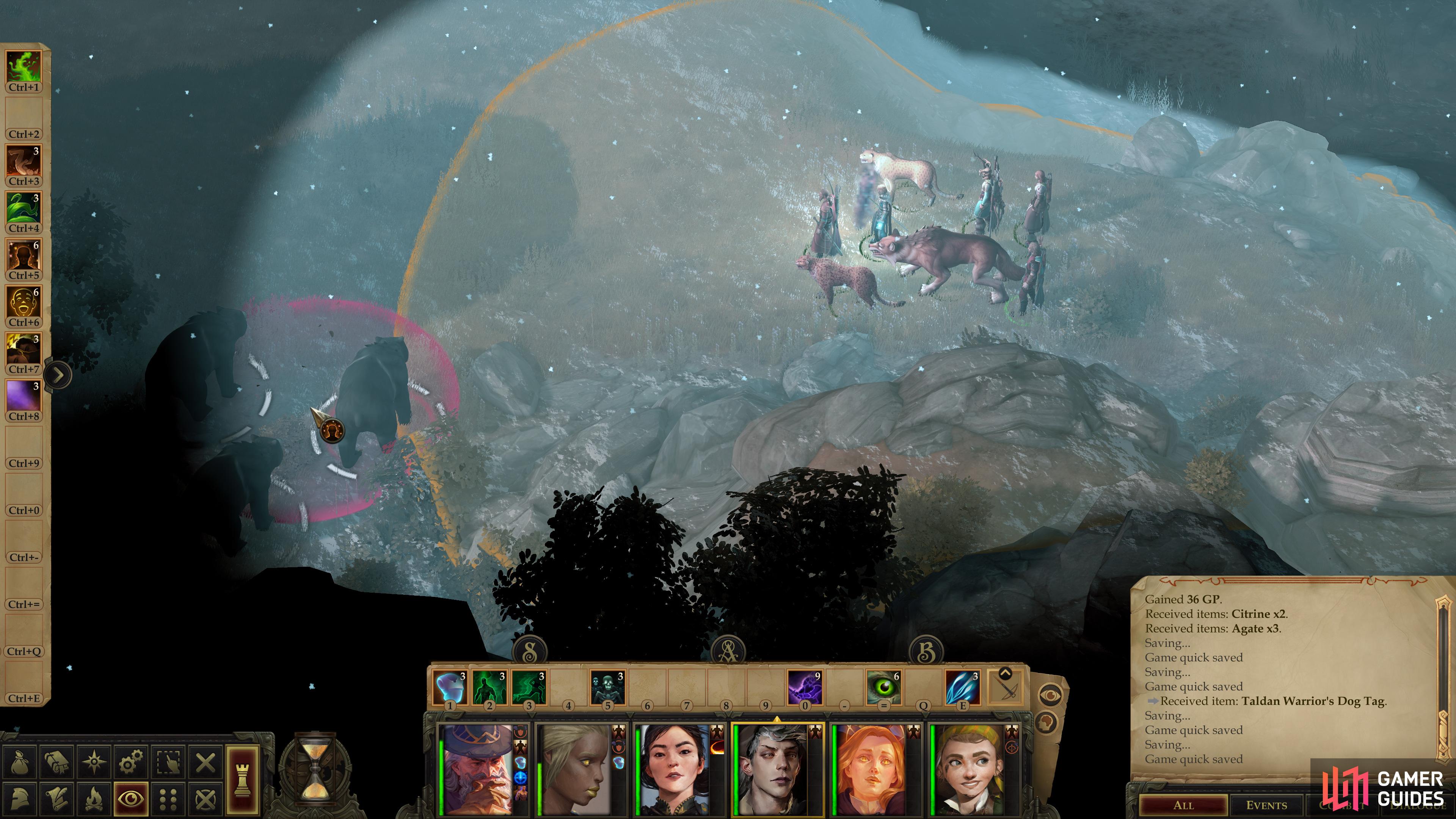 Just beyond where you found the Taldan Warrior's Dog Tag you'll find some Dire Bears - premeptively bombing them with Glitterdust isn't a bad idea.