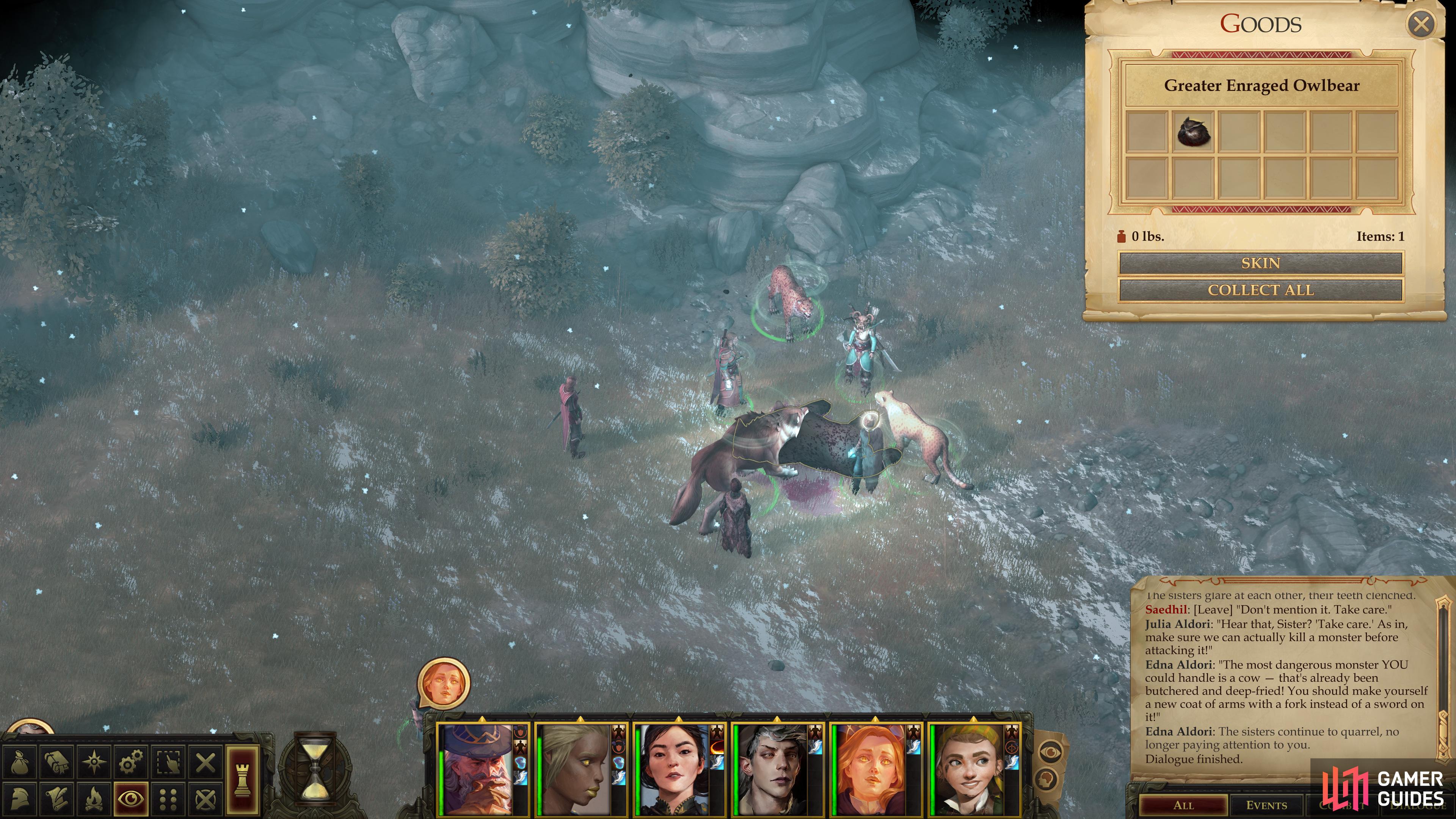 Whether you save the sisters or not, loot the owlbear and claim its trophy.