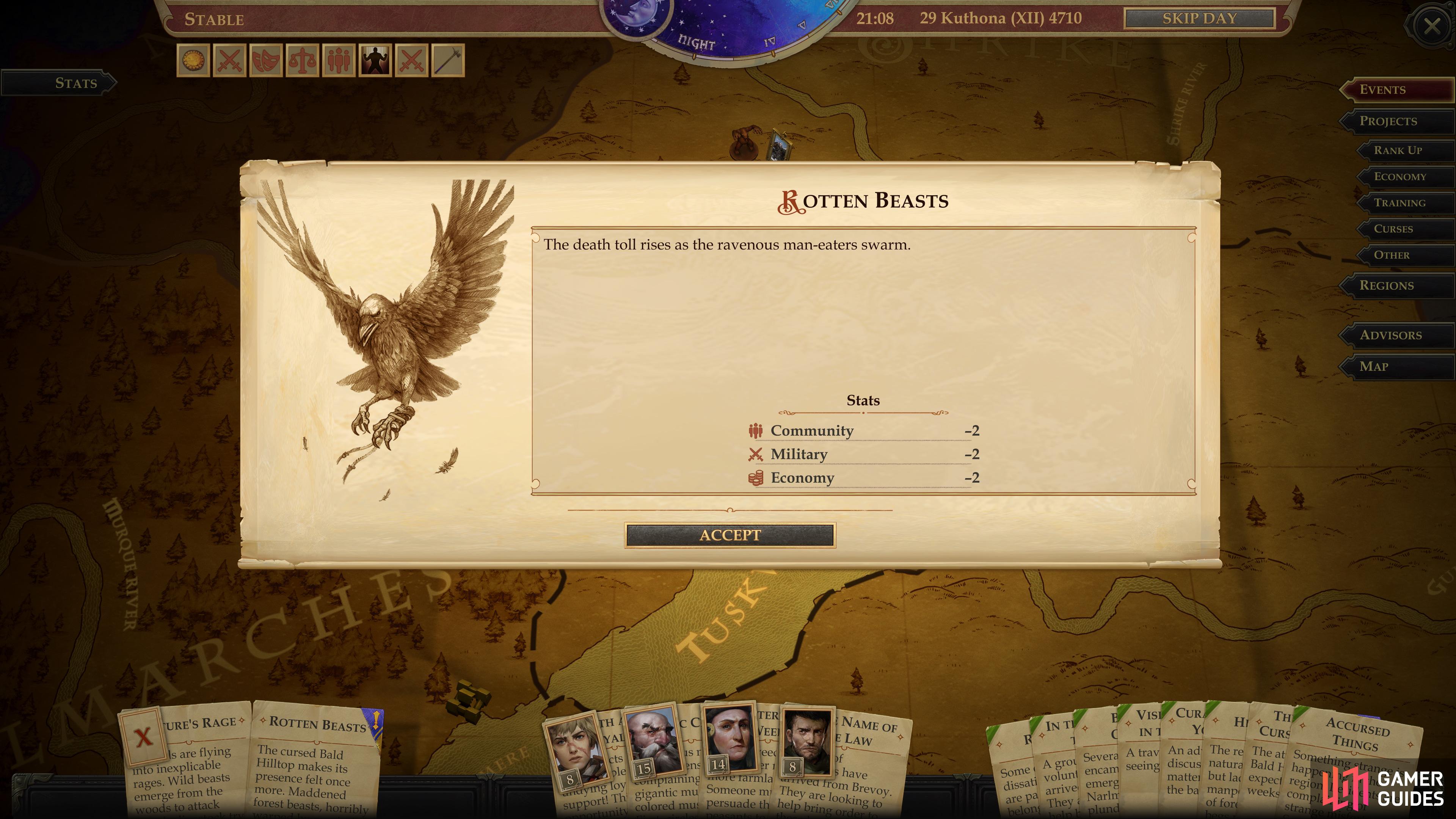 otherwise you'll sustain significant damage to your Kingdom Stats.