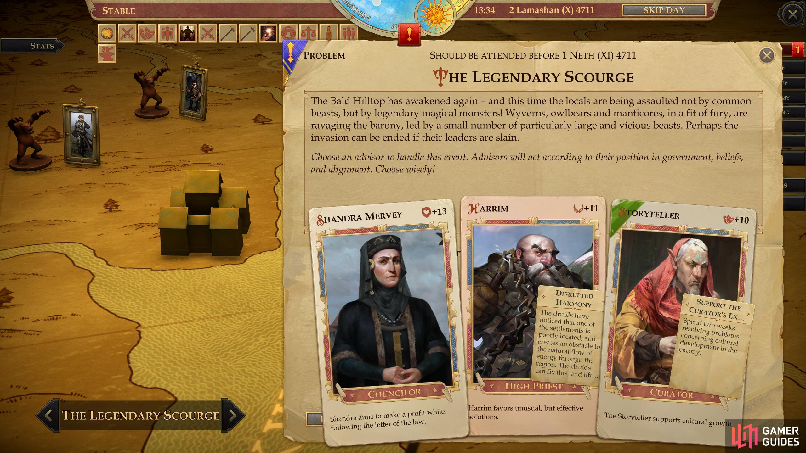 Deal with "The Legendary Scourge" as quickly as possible to avoid Kingdom Stat loss.