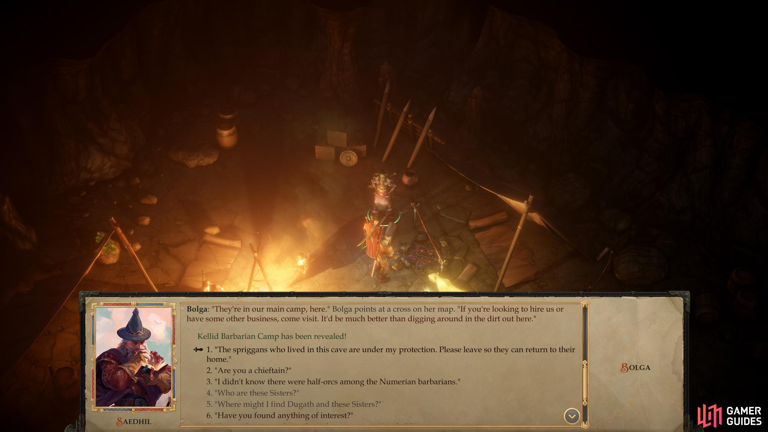 Talk to Bolga to learn the location of the "Kellid Barbarian Camp",