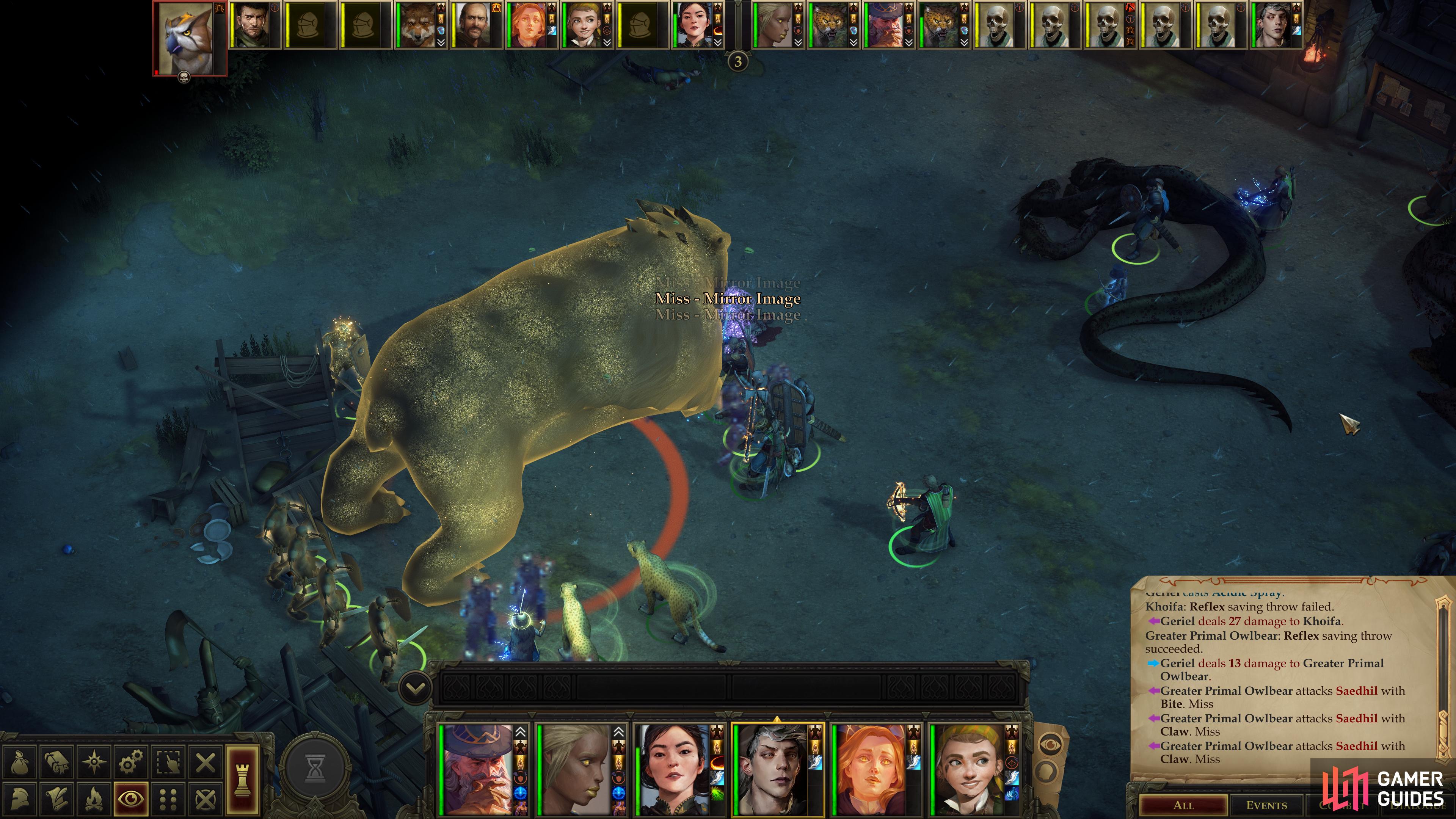 The massive owlbear's attacks are potent enough to challenge all but the most well-protected of tanks.