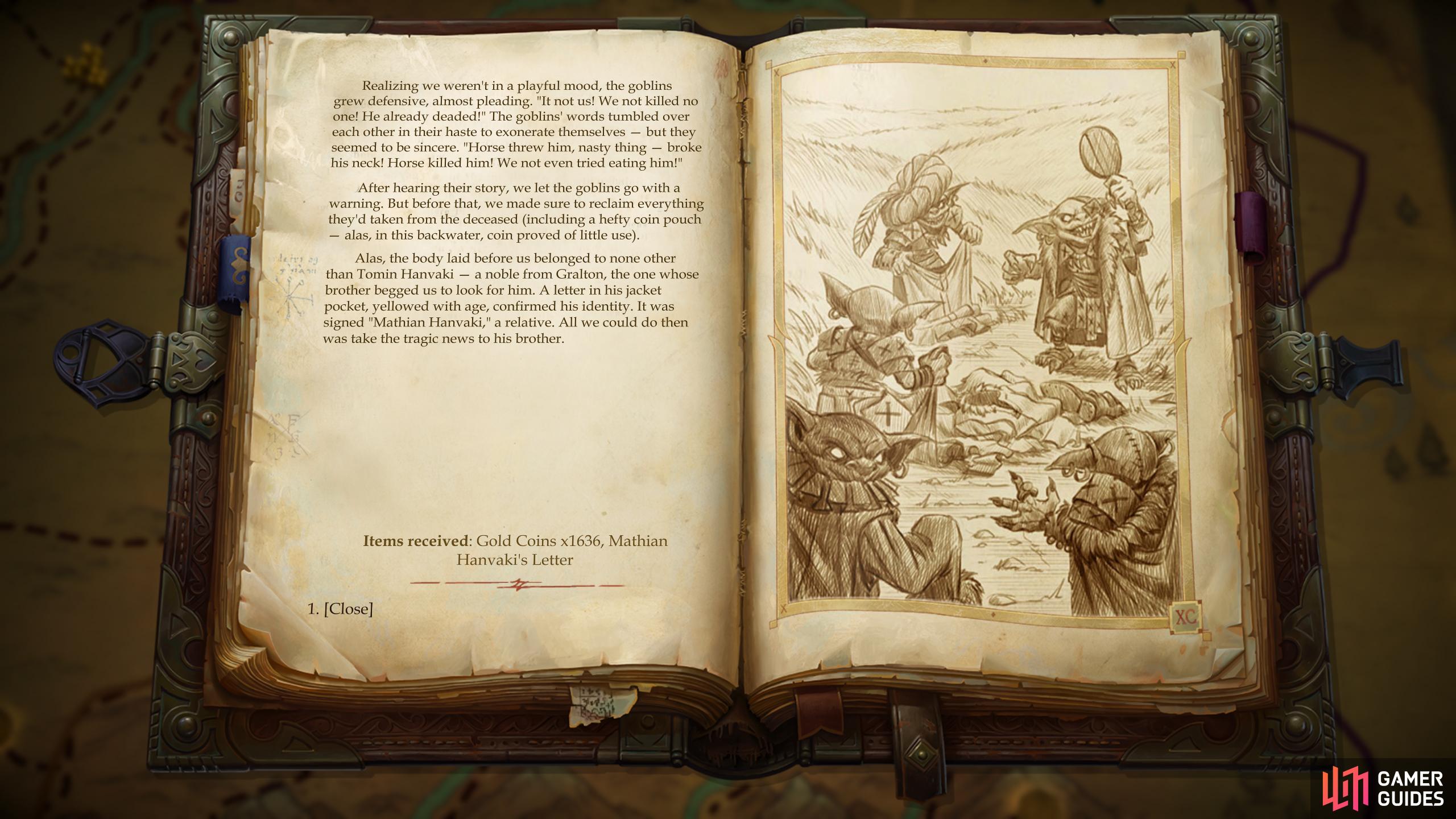 Complete the Illustrated Book Episode to claim "Mathian Hanvaki's Letter" and perhaps some loot,