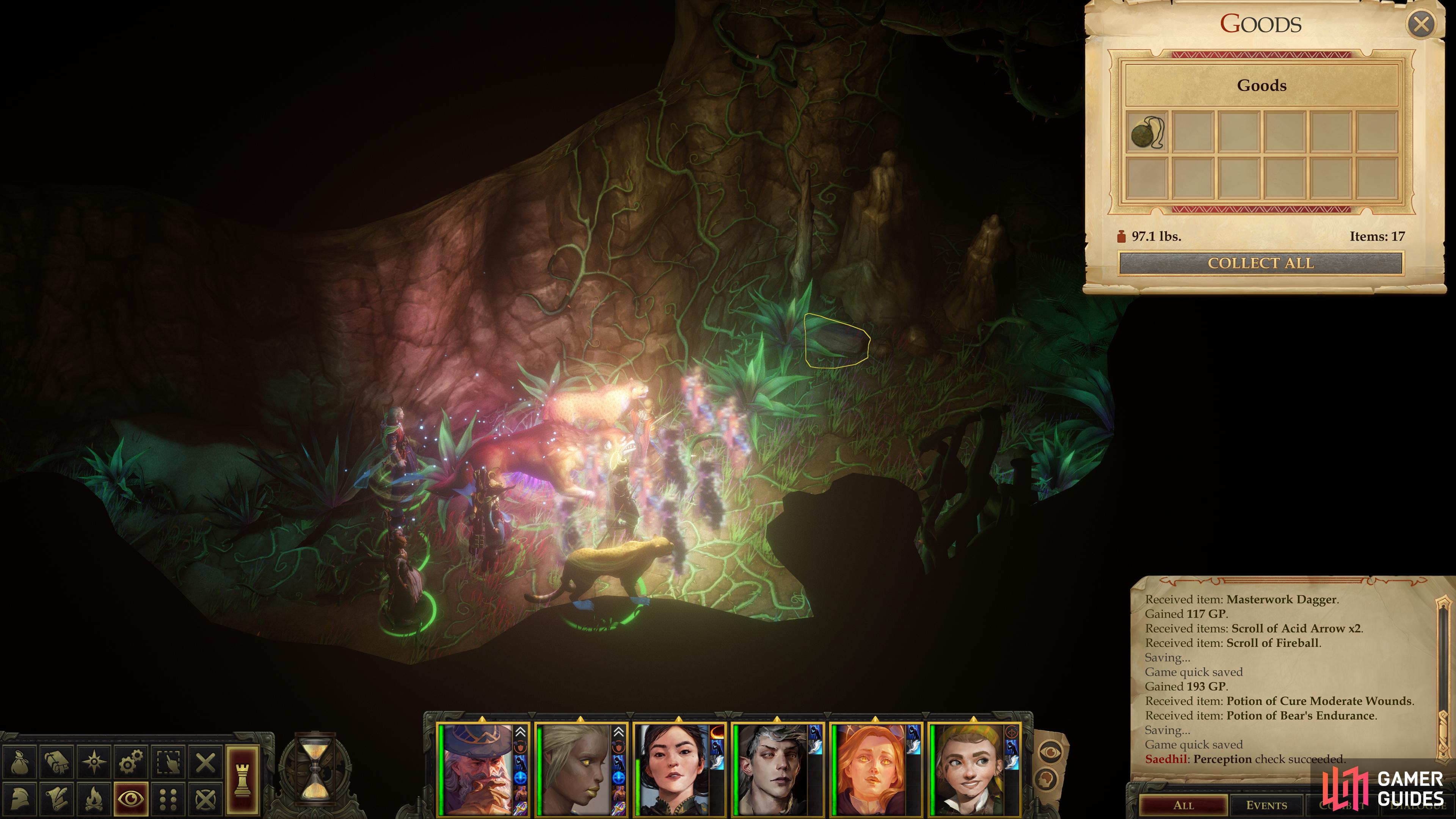 Search a verdant passage to the south to find a "Taldan Warrior's Dog Tag".
